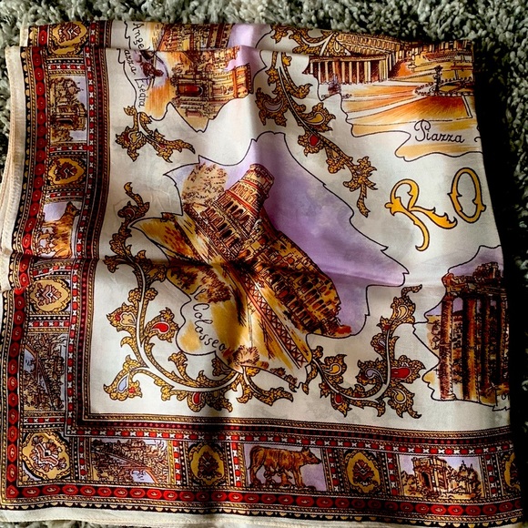 Vintage Rome Souvenir Scarf ROMA Piazza S. Pietro Themed Scarf 25 “ * 25” - Picture 4 of 4